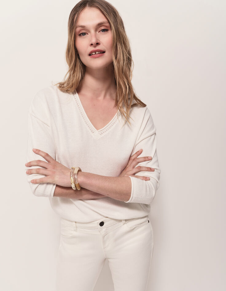 TZAR - Pull écru tricot fin avec danseuse dos-2