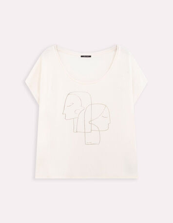 MALIA - T-shirt &eacute;cru visuel danseuses foil cuivr&eacute;-4