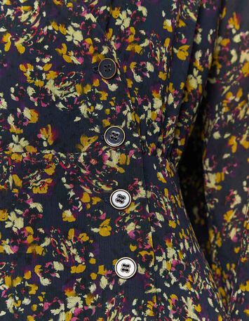 REASON - Robe longue marine à imprimé estampes fleuries-4