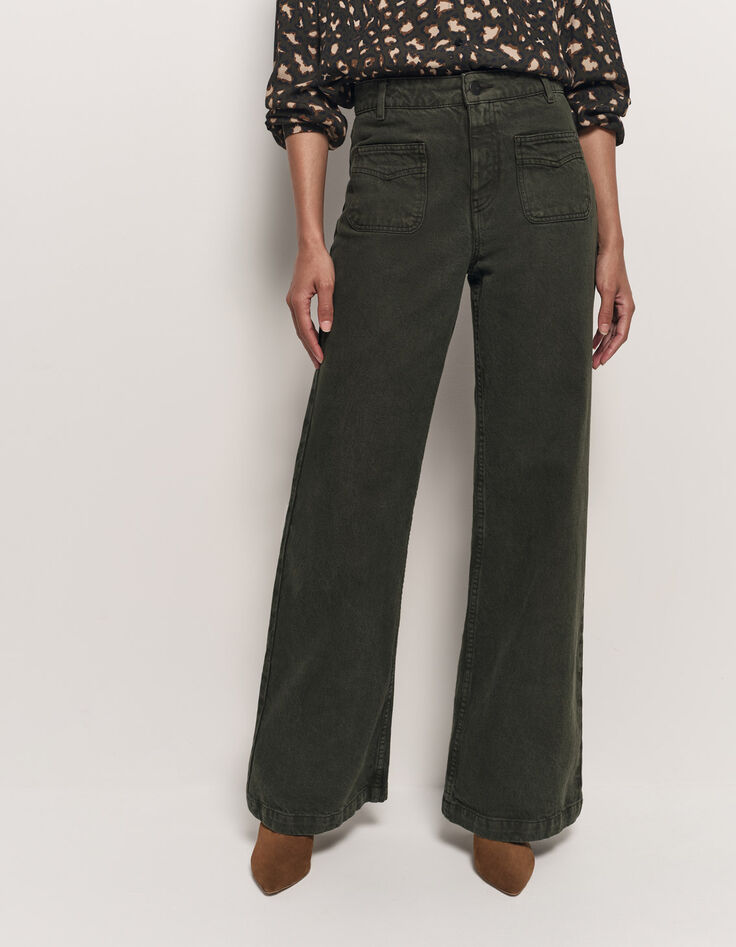 LE HAILEY - Jean flare kaki surteint poches plaquées-2 LE HAILEY - Jean flare kaki surteint poches plaquées-2