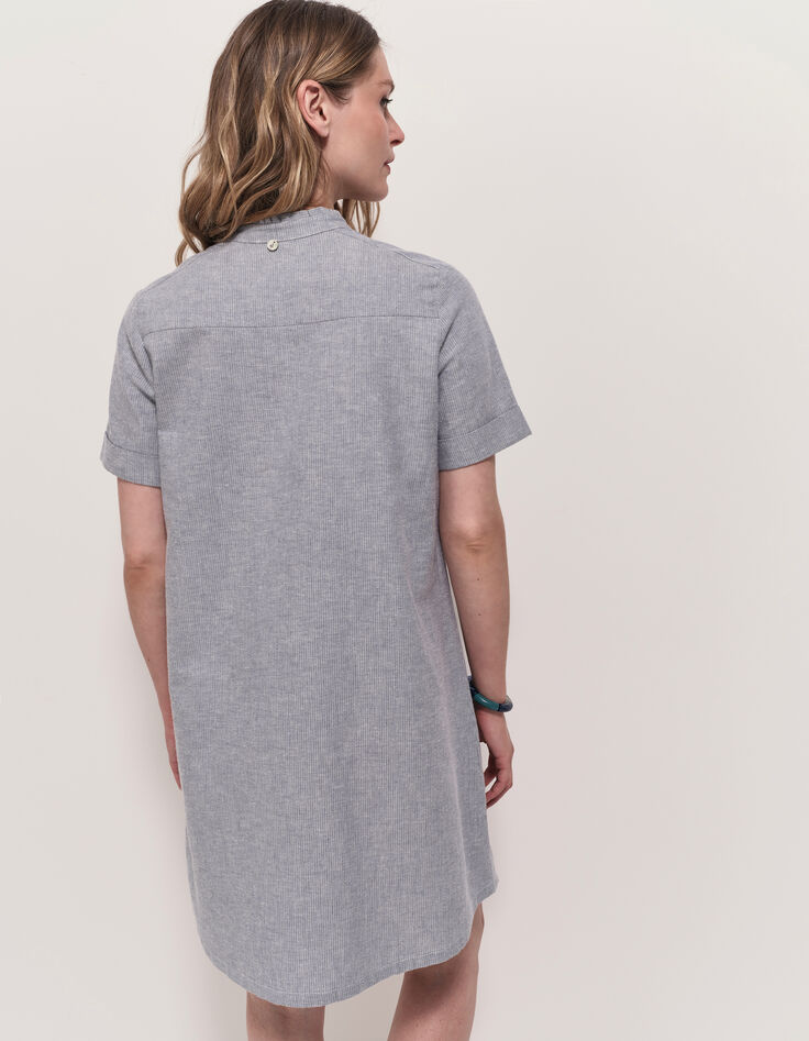 RESEDA - Robe chemise bleue motif rayures fantaisie-3
