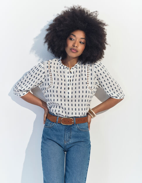 CLAUDIA - Top blanc jacquard minimaliste  - One Step
