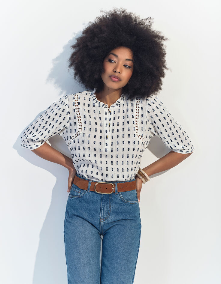 CLAUDIA - Top blanc jacquard minimaliste -1