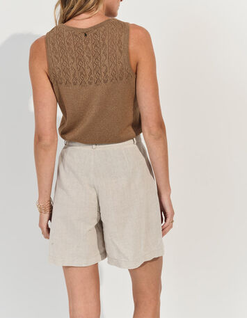 TAHIR - Pull sans manches marron tricot lurex fantaisie -3