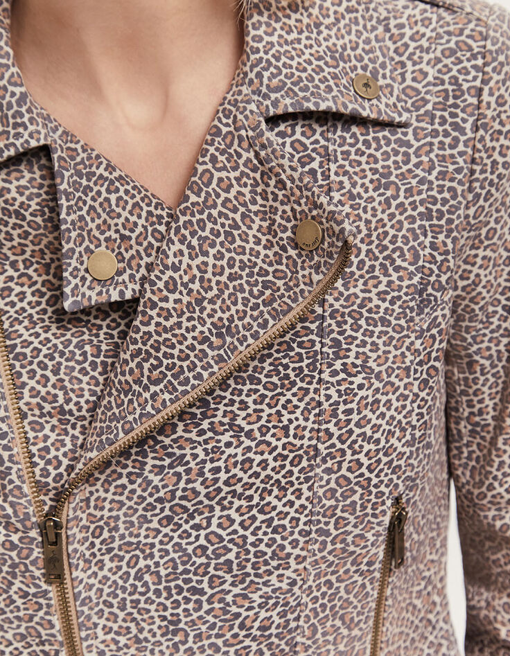 DEAN - Blouson sand esprit motard à motif léopard-4