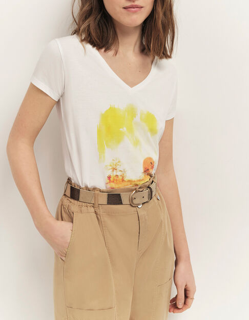 MIRA - T-shirt écru coton bio sérigraphie palmiers - One Step