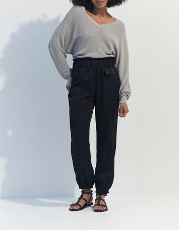 PAZIA - Pantalon battle noir satin&eacute; -1