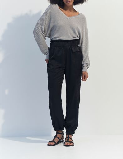 PAZIA - Pantalon battle noir satin&eacute;  - One Step