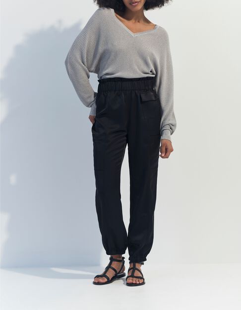 PAZIA - Pantalon battle noir satin&eacute;  - One Step