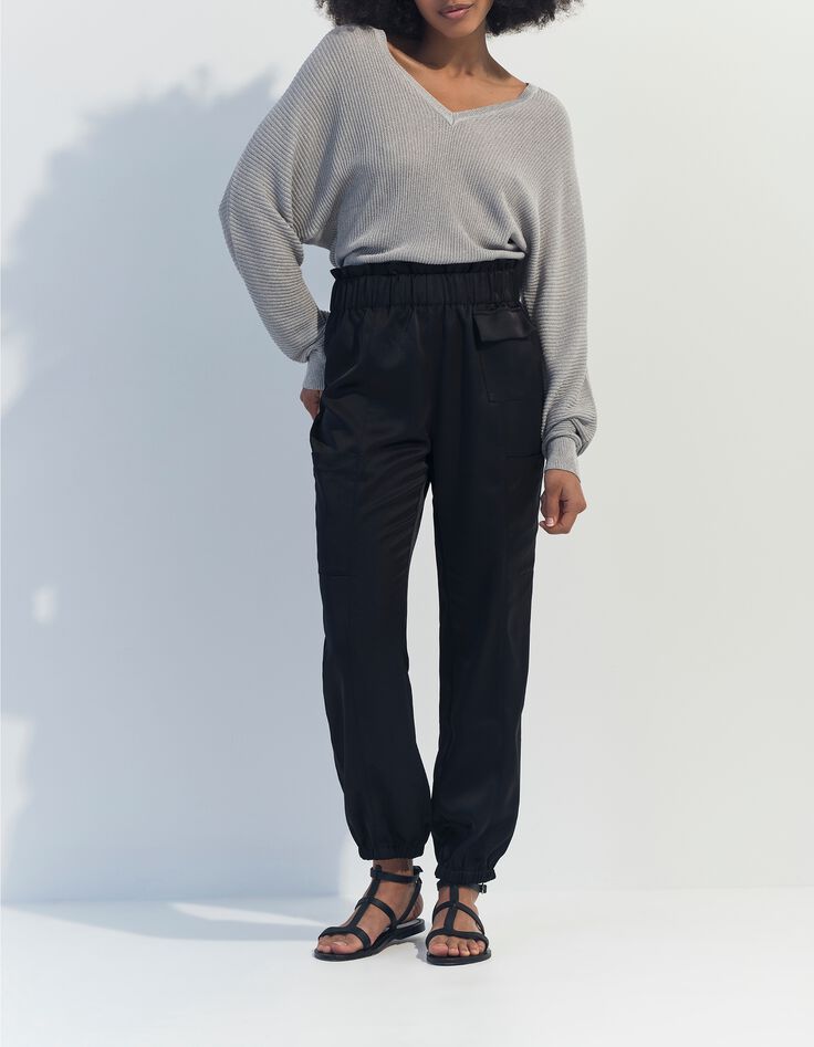 PAZIA - Pantalon battle noir satin&eacute; -1