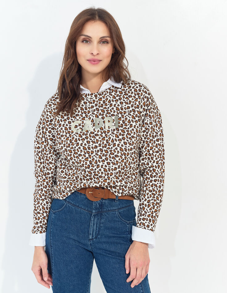 MERAKI - Sweat noir coton bio imprimé léopard message doré-1