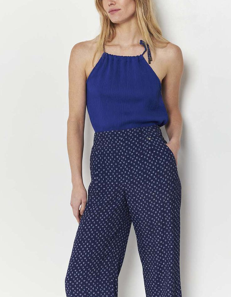 CARSON - Top bleu saphir plissé-5