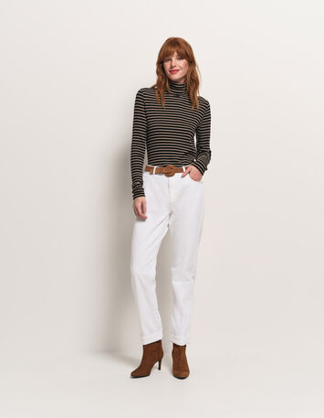 MOOD - T-shirt gris col roulé maille rayée-6