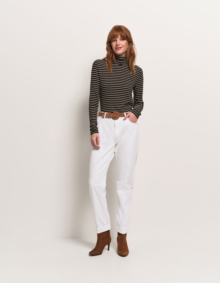 MOOD - T-shirt gris col roulé maille rayée-6 MOOD - T-shirt gris col roulé maille rayée-6