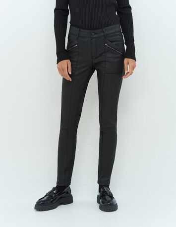 LE JOAN - Jean slim noir 7/8ème enduit esprit motard-2