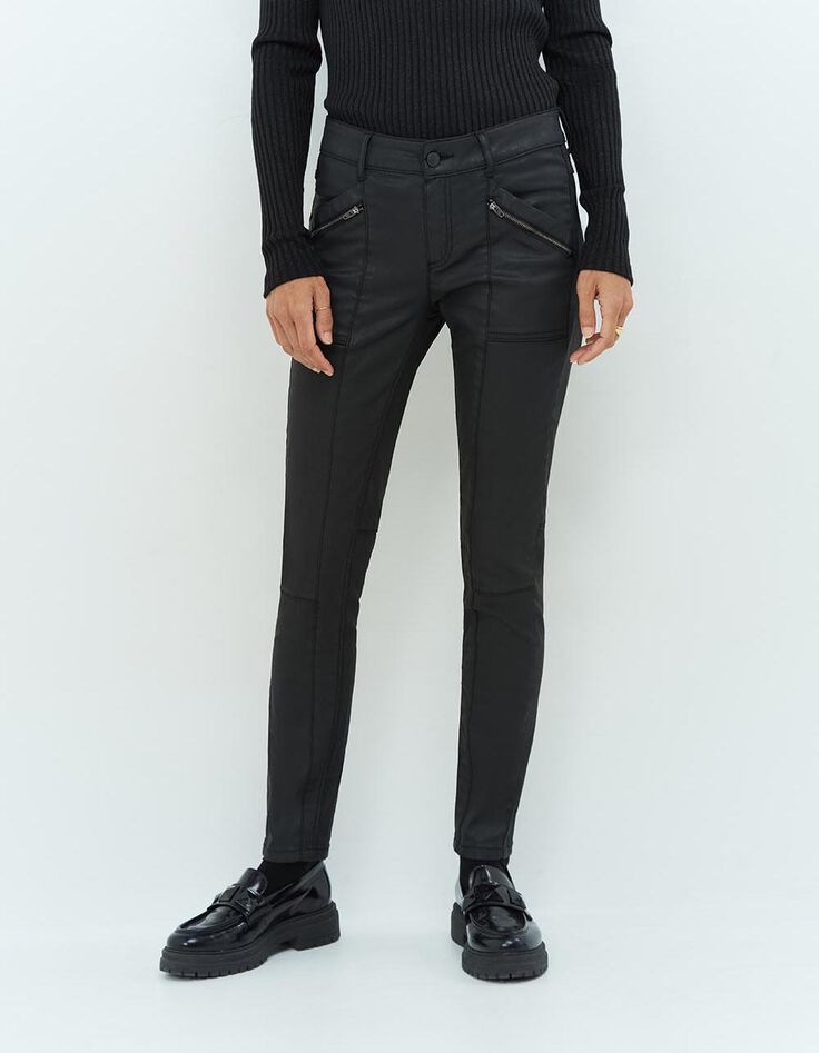 LE JOAN - Jean slim noir 7/8ème enduit esprit motard-2