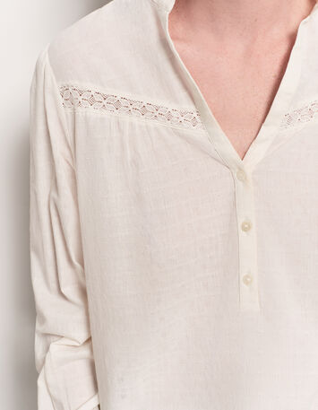 CAYCE - Blouse écrue coton bio découpes dentelle-4