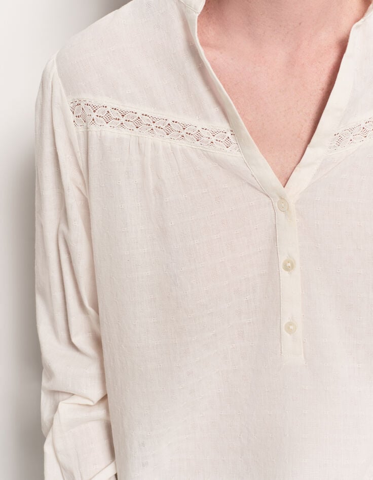CAYCE - Blouse écrue coton bio découpes dentelle-4 CAYCE - Blouse écrue coton bio découpes dentelle-4