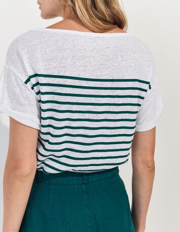 MOOVE - T-shirt blanc rayures et danseuse dor&eacute;e -3