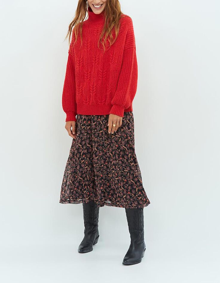TENERIFE - Pull rouge en tricot fantaisie-2
