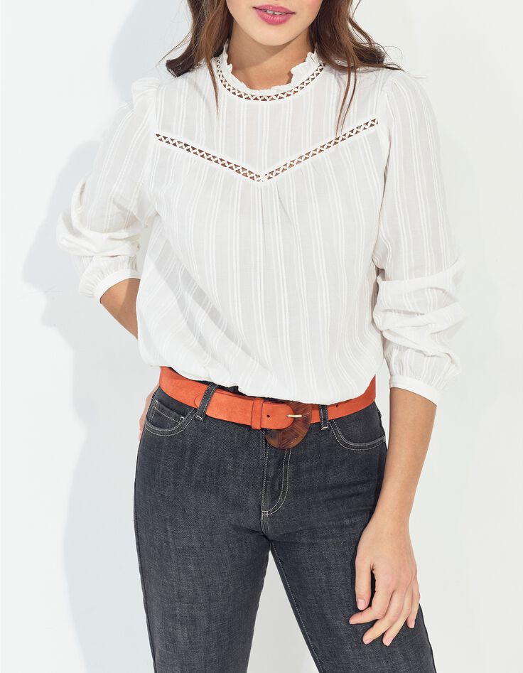 CRONOS - Blouse &eacute;crue jacquard motif rayures fantaisie -1