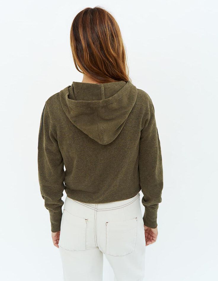 TARA - Cardigan kaki zippé à capuche-4