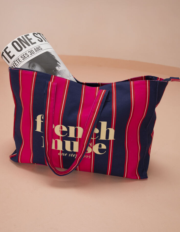 French Muse - Sac week-end à rayures bleu et rose-2 French Muse - Sac week-end à rayures bleu et rose-2