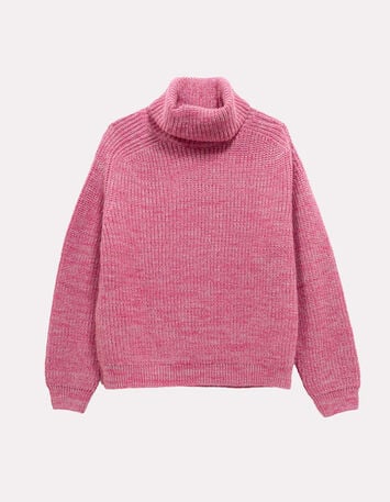 TORINO - Pull col roulé rose tricot fantaisie-6 TORINO - Pull col roulé rose tricot fantaisie-6