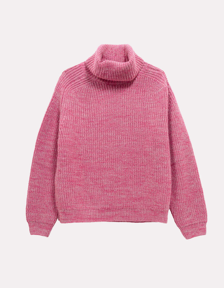 TORINO - Pull col roulé rose tricot fantaisie-6 TORINO - Pull col roulé rose tricot fantaisie-6