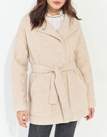 DIAZ - Manteau court ivoire lainage chin&eacute; esprit peignoir-1