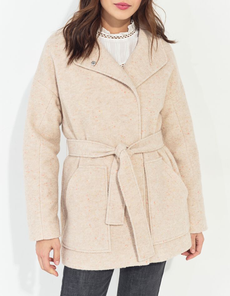 DIAZ - Manteau court ivoire lainage chin&eacute; esprit peignoir-1