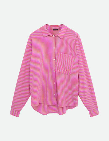 CELESTE - Chemise rose à motif fines rayures -6