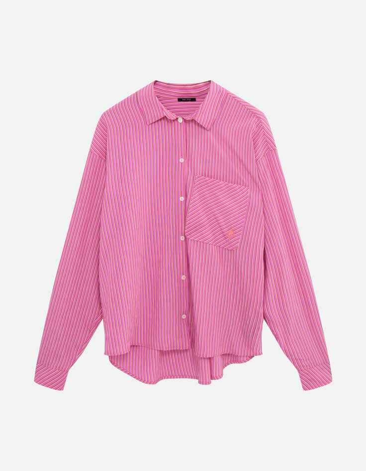 CELESTE - Chemise rose à motif fines rayures -6
