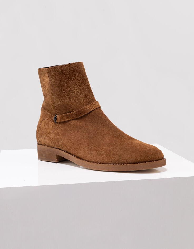 O.GALO - Boots camel cuir velours bride fixe-4 O.GALO - Boots camel cuir velours bride fixe-4