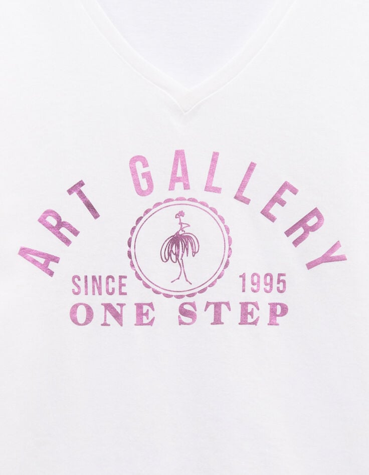 MARS - T-shirt blanc coton bio message rose-2 MARS - T-shirt blanc coton bio message rose-2