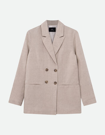 VITORIA - Veste de costume beige chiné en lin et coton -7