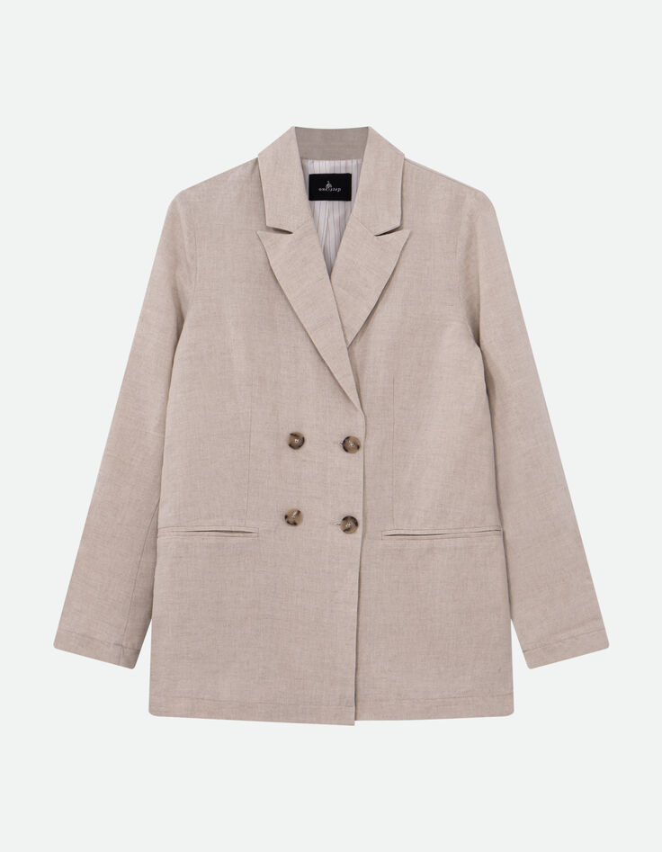 VITORIA - Veste de costume beige chiné en lin et coton -7