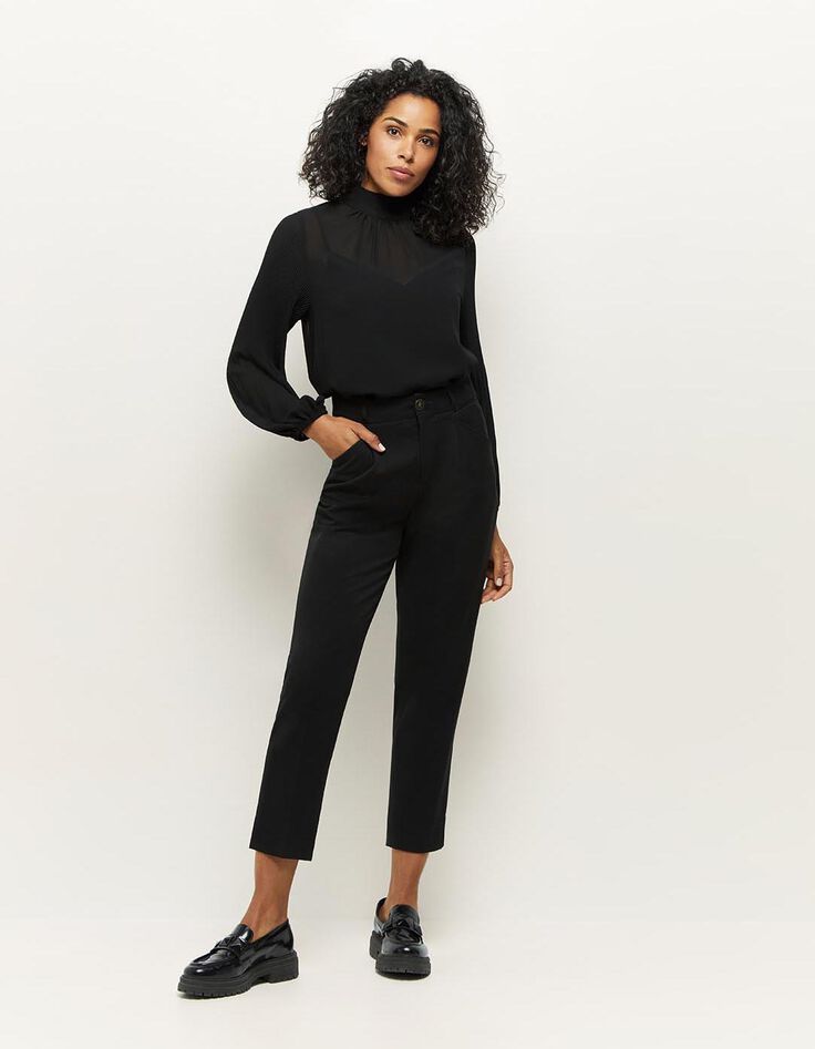 POPPY - Pantalon droit noir façon laine froide-1