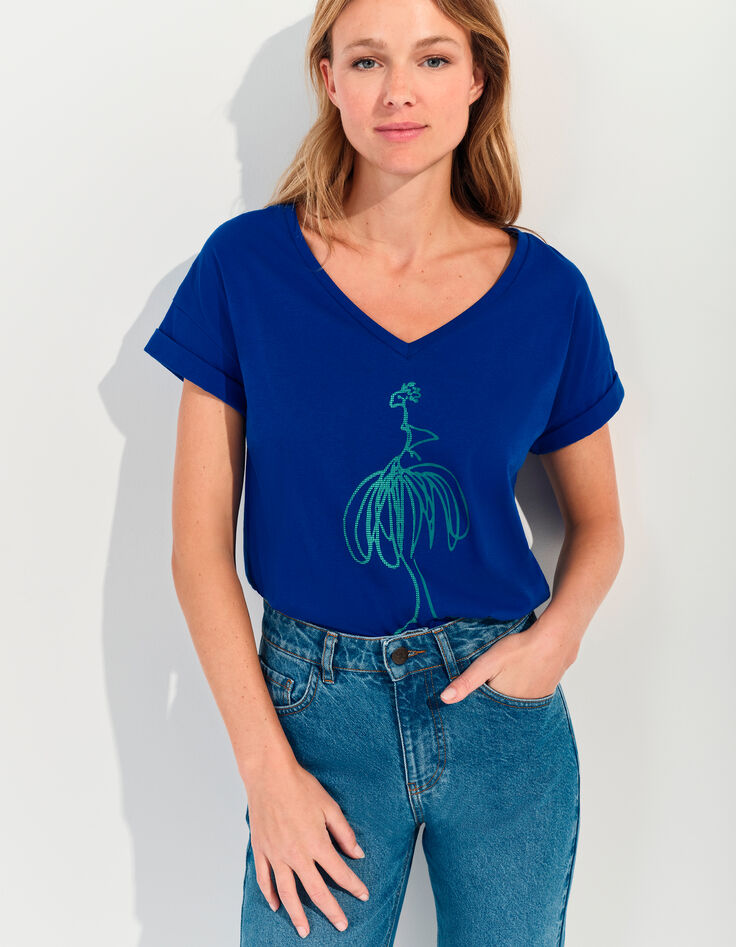 MUM - T-shirt bleu coton bio danseuse vert et pois -1