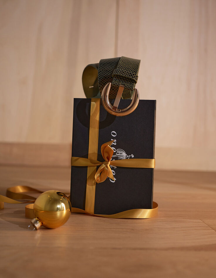 AMALIA - Ceinture kaki cuir certifié effet python -6