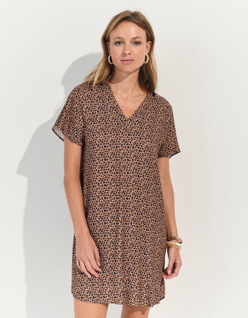 REKO - Robe beige Lenzing™ Ecovero™ imprimé micro léopard  - One Step