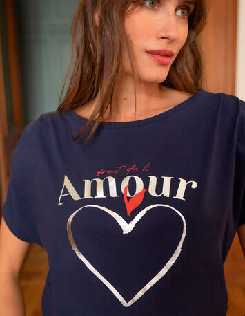 MINOS - T-shirt marine coton bio visuel cœur et message -4