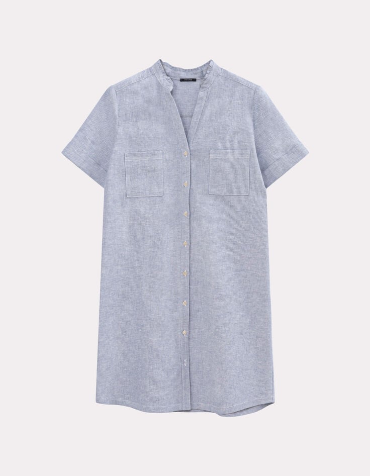 RESEDA - Robe chemise bleue motif rayures fantaisie-6 RESEDA - Robe chemise bleue motif rayures fantaisie-6