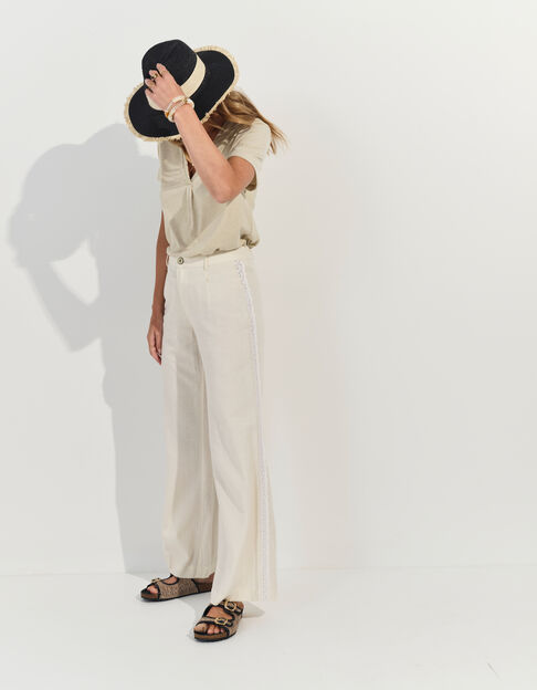 PALATIA - Pantalon blanc bandes dentelle  - One Step