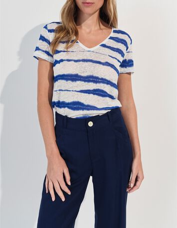 MILLET - T-shirt blanc motif rayures floues bleues -2