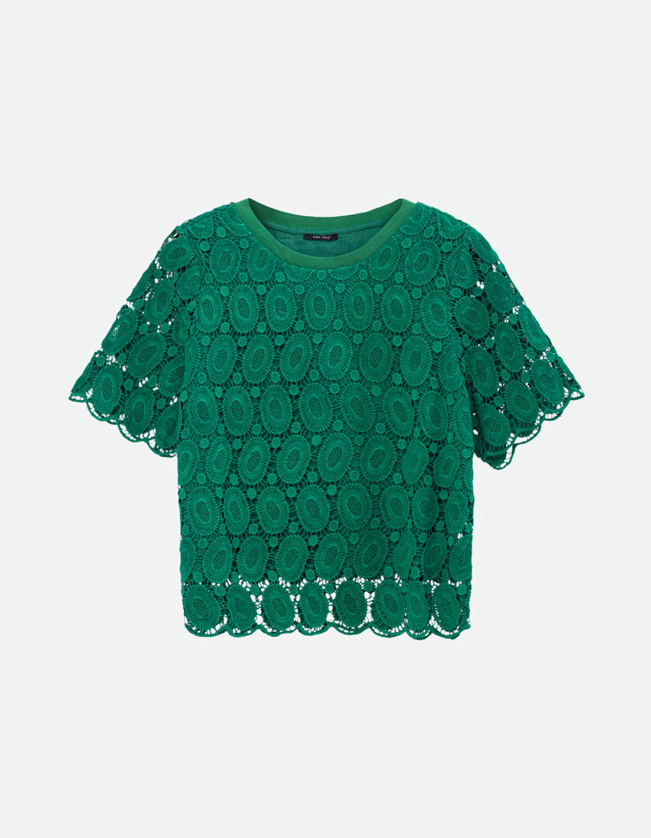 CARAIBES - Top vert dentelle esprit macramé -1