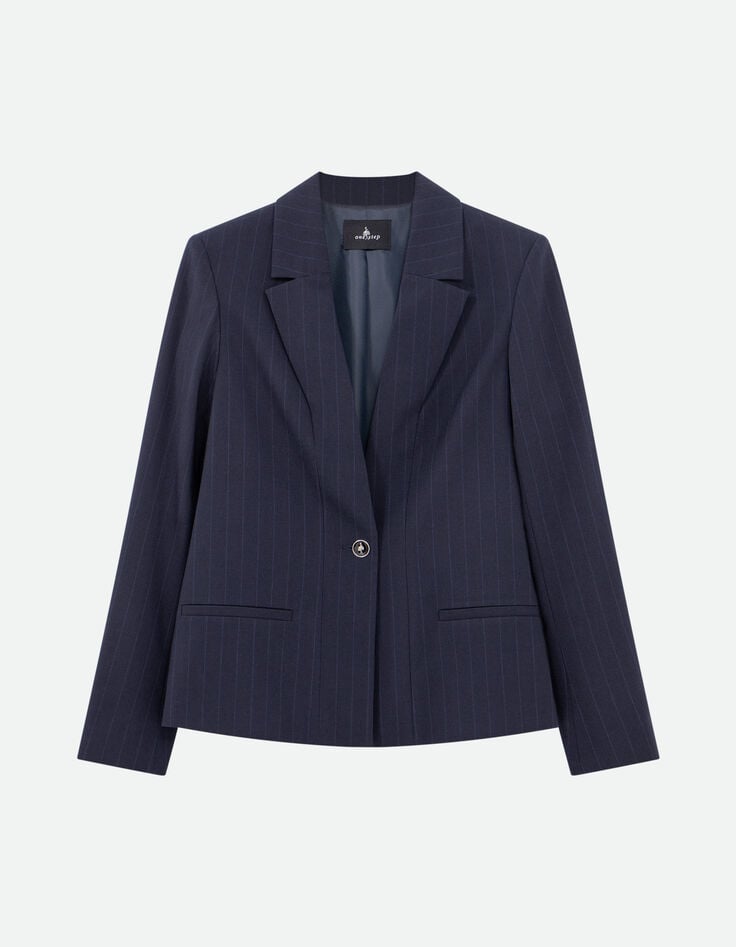 VIOLETA - Veste de costume marine à motif rayures tennis -5