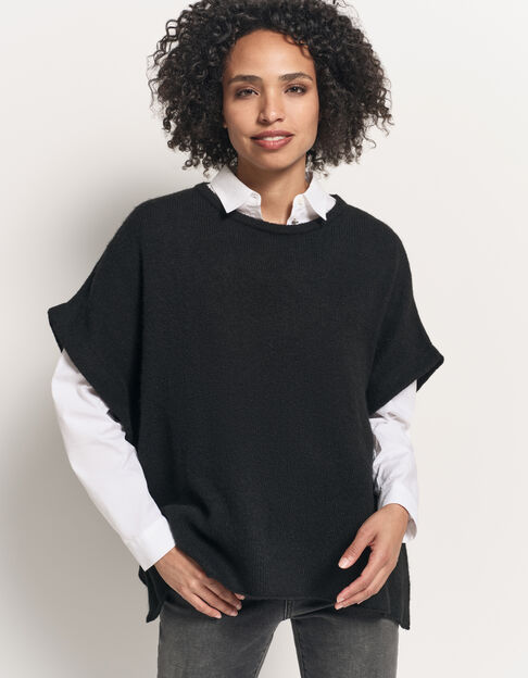 ADA - Poncho noir tricot boutons côtés - One Step