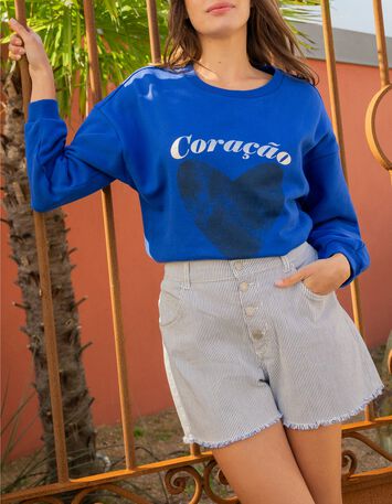 MIDI - Sweat bleu message m&eacute;tallis&eacute; et c&oelig;ur -7