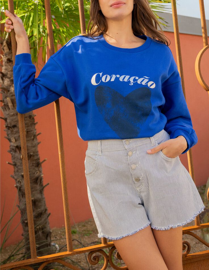 MIDI - Sweat bleu message m&eacute;tallis&eacute; et c&oelig;ur -7